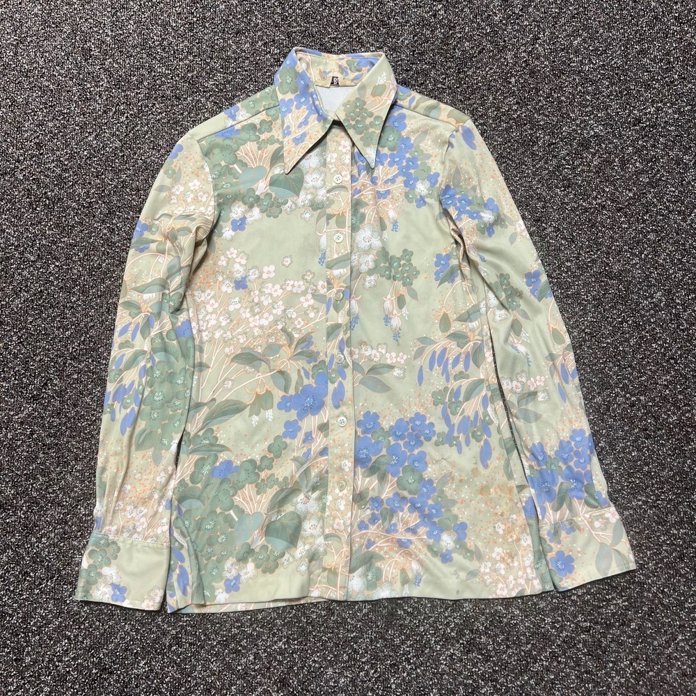 True Vintage 1980s Button Down All Over Shirt Floral Elles Belles Womans Sz Xs